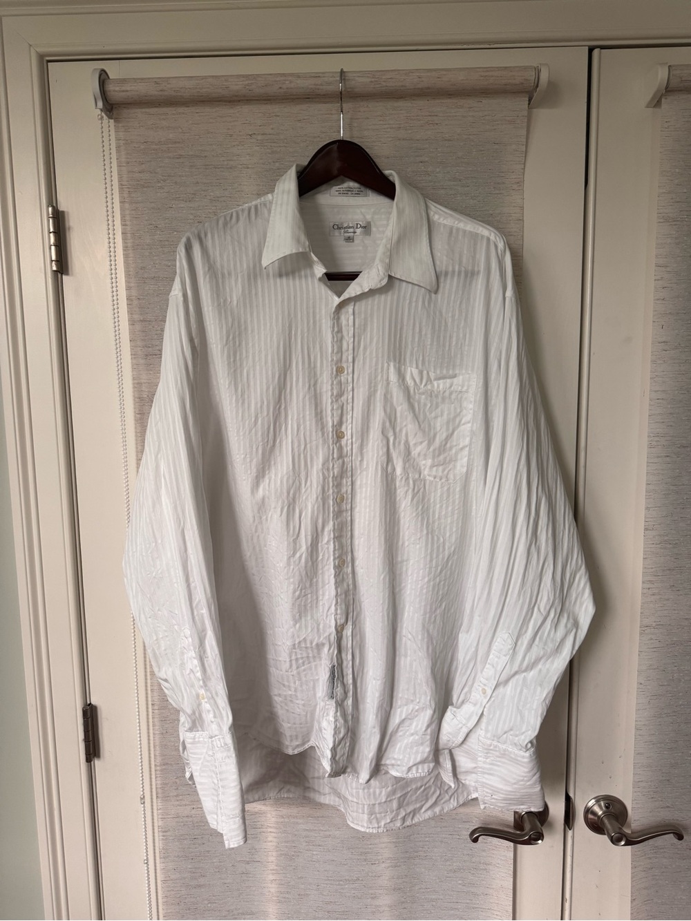 Vintage Christian Dior Chemise White Tone-on-Tone Striped Dress Shirt